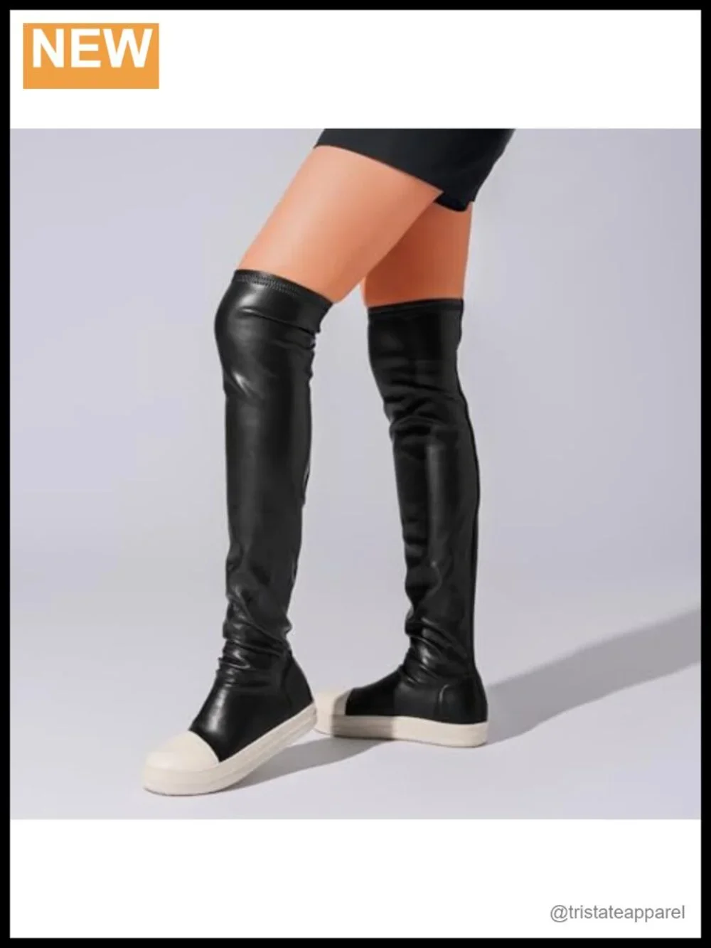 Thigh High Boots for Women Flat Over The Knee Round Toe Booties PU Leather